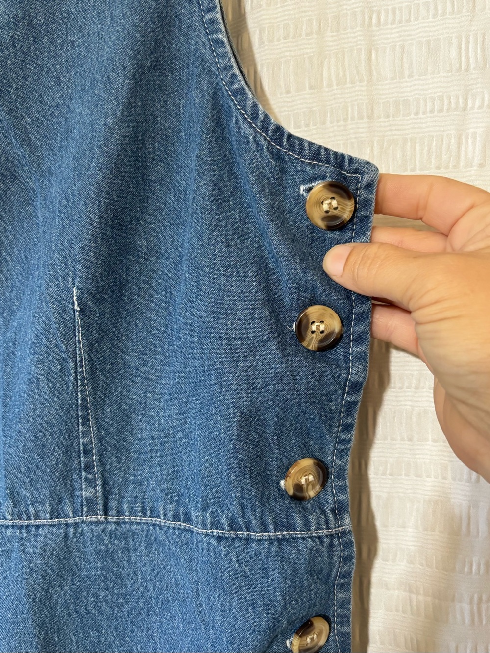 Vintage Denim Side-Button Down Sleeveless Cottagecore Cotton Maxi Dress Sz 10 - Picture 5 of 8